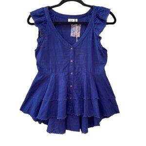 NEW True Craft Southern Roadtrip 3 Tiered Peplum Raw Hem Cap Sleeve Top Sz XS